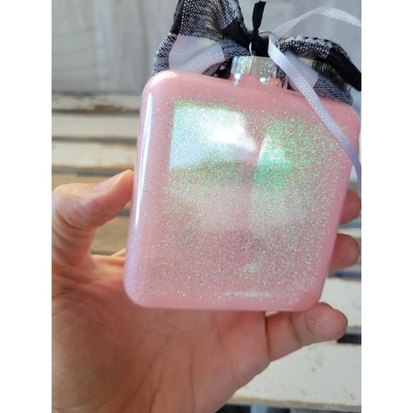 Pink car sparkle square ornament Xmas holiday tree - Picture 4 of 8